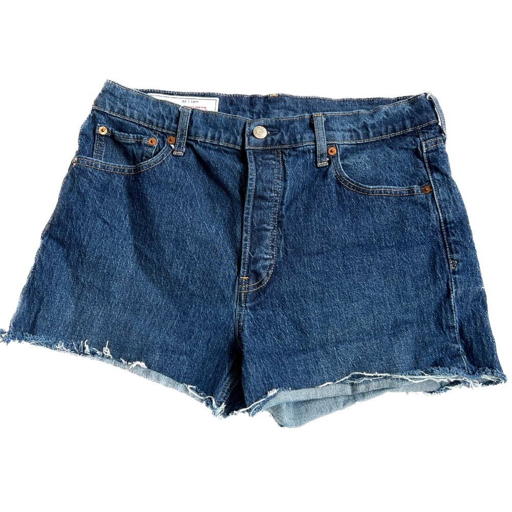 Gap Denim Shorts Cheeky Straight High Rise Size 32 Dark Wash Button Fly Stretchy